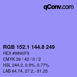 カラーコード: RGB 152.1 144.8 249 | qconv.com