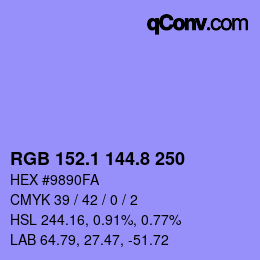 カラーコード: RGB 152.1 144.8 250 | qconv.com