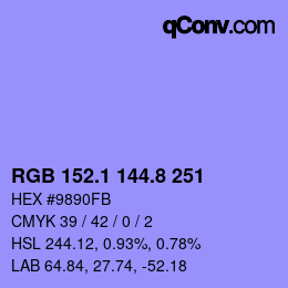 カラーコード: RGB 152.1 144.8 251 | qconv.com
