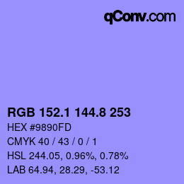 カラーコード: RGB 152.1 144.8 253 | qconv.com