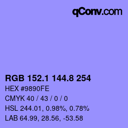 カラーコード: RGB 152.1 144.8 254 | qconv.com