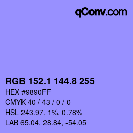 カラーコード: RGB 152.1 144.8 255 | qconv.com