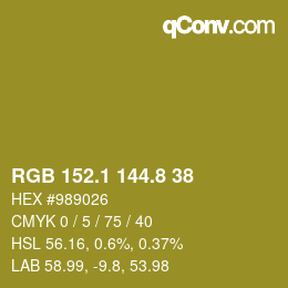 カラーコード: RGB 152.1 144.8 38 | qconv.com