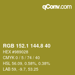 カラーコード: RGB 152.1 144.8 40 | qconv.com