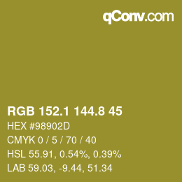 カラーコード: RGB 152.1 144.8 45 | qconv.com