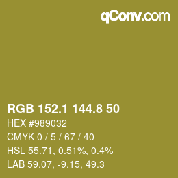 カラーコード: RGB 152.1 144.8 50 | qconv.com
