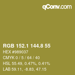 Color code: RGB 152.1 144.8 55 | qconv.com
