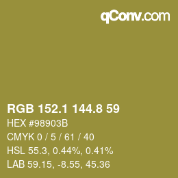カラーコード: RGB 152.1 144.8 59 | qconv.com