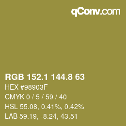 カラーコード: RGB 152.1 144.8 63 | qconv.com