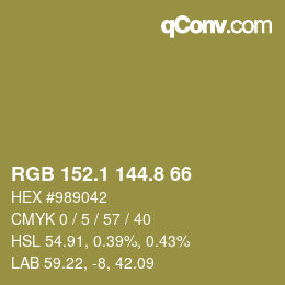 Color code: RGB 152.1 144.8 66 | qconv.com