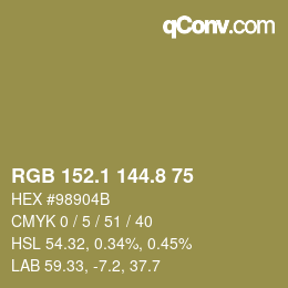 Color code: RGB 152.1 144.8 75 | qconv.com