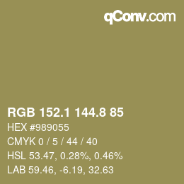 Color code: RGB 152.1 144.8 85 | qconv.com