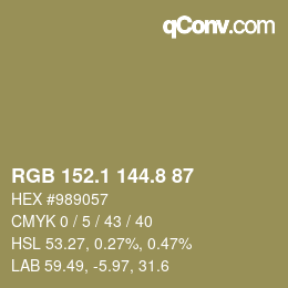 Color code: RGB 152.1 144.8 87 | qconv.com