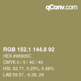 Color code: RGB 152.1 144.8 92 | qconv.com