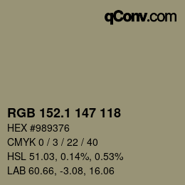カラーコード: RGB 152.1 147 118 | qconv.com