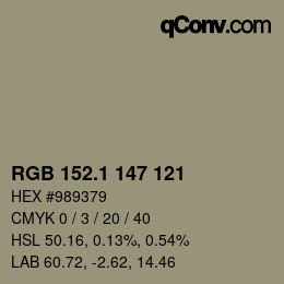 カラーコード: RGB 152.1 147 121 | qconv.com