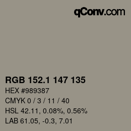 Color code: RGB 152.1 147 135 | qconv.com