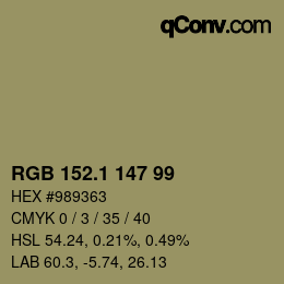 カラーコード: RGB 152.1 147 99 | qconv.com