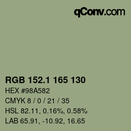 カラーコード: RGB 152.1 165 130 | qconv.com