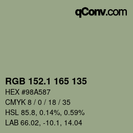 Color code: RGB 152.1 165 135 | qconv.com