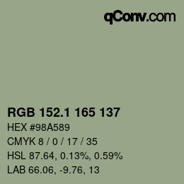 カラーコード: RGB 152.1 165 137 | qconv.com