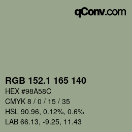 カラーコード: RGB 152.1 165 140 | qconv.com
