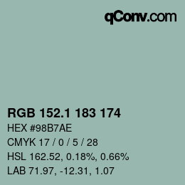 カラーコード: RGB 152.1 183 174 | qconv.com