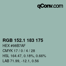 カラーコード: RGB 152.1 183 175 | qconv.com