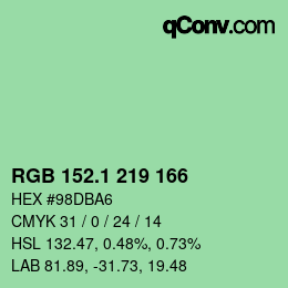カラーコード: RGB 152.1 219 166 | qconv.com