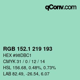 カラーコード: RGB 152.1 219 193 | qconv.com