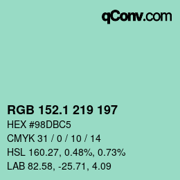 Color code: RGB 152.1 219 197 | qconv.com