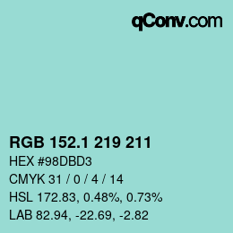 Color code: RGB 152.1 219 211 | qconv.com