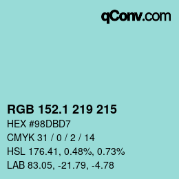 Color code: RGB 152.1 219 215 | qconv.com