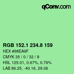 カラーコード: RGB 152.1 234.8 159 | qconv.com