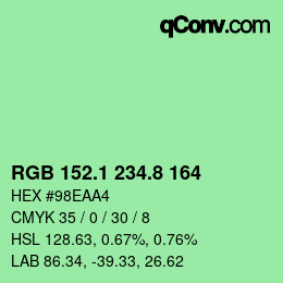カラーコード: RGB 152.1 234.8 164 | qconv.com