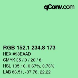 カラーコード: RGB 152.1 234.8 173 | qconv.com