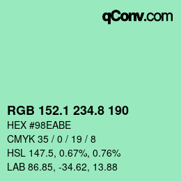 カラーコード: RGB 152.1 234.8 190 | qconv.com