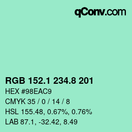 Color code: RGB 152.1 234.8 201 | qconv.com