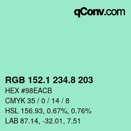 カラーコード: RGB 152.1 234.8 203 | qconv.com