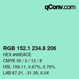 Color code: RGB 152.1 234.8 206 | qconv.com