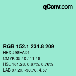 カラーコード: RGB 152.1 234.8 209 | qconv.com