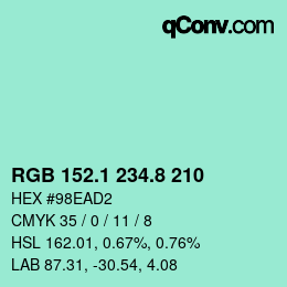 カラーコード: RGB 152.1 234.8 210 | qconv.com
