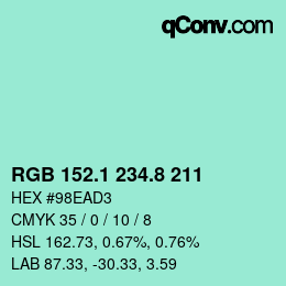 Color code: RGB 152.1 234.8 211 | qconv.com