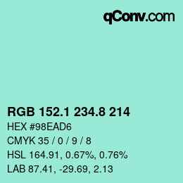 カラーコード: RGB 152.1 234.8 214 | qconv.com