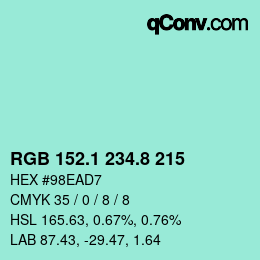 Color code: RGB 152.1 234.8 215 | qconv.com