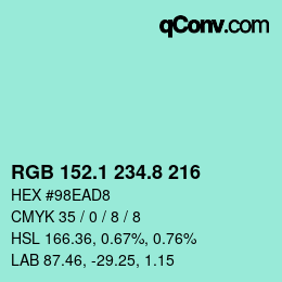 Color code: RGB 152.1 234.8 216 | qconv.com