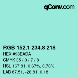 カラーコード: RGB 152.1 234.8 218 | qconv.com