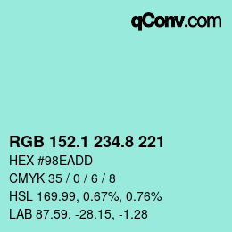 Color code: RGB 152.1 234.8 221 | qconv.com