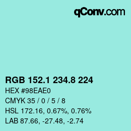 カラーコード: RGB 152.1 234.8 224 | qconv.com
