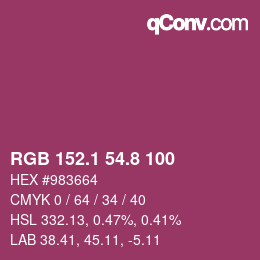 カラーコード: RGB 152.1 54.8 100 | qconv.com